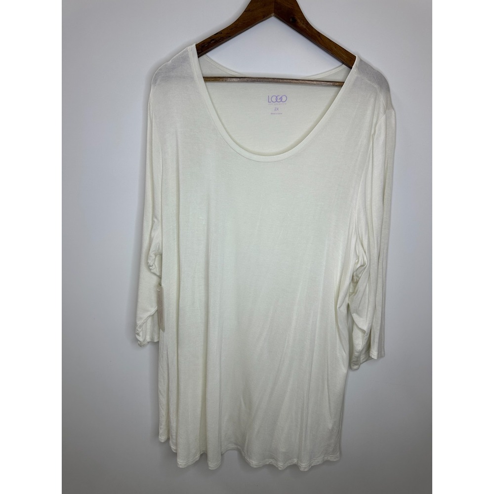 New LOGO Lori Goldstein Cream Stretch 3/4 Sleeve Tunic Top Scoop Neck Size 2X - Picture 9 of 9